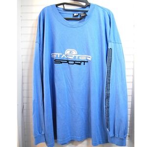 vintage Starter long-sleeve t-shirt Men's 3XL Ocean blue Raised center logo Y2K